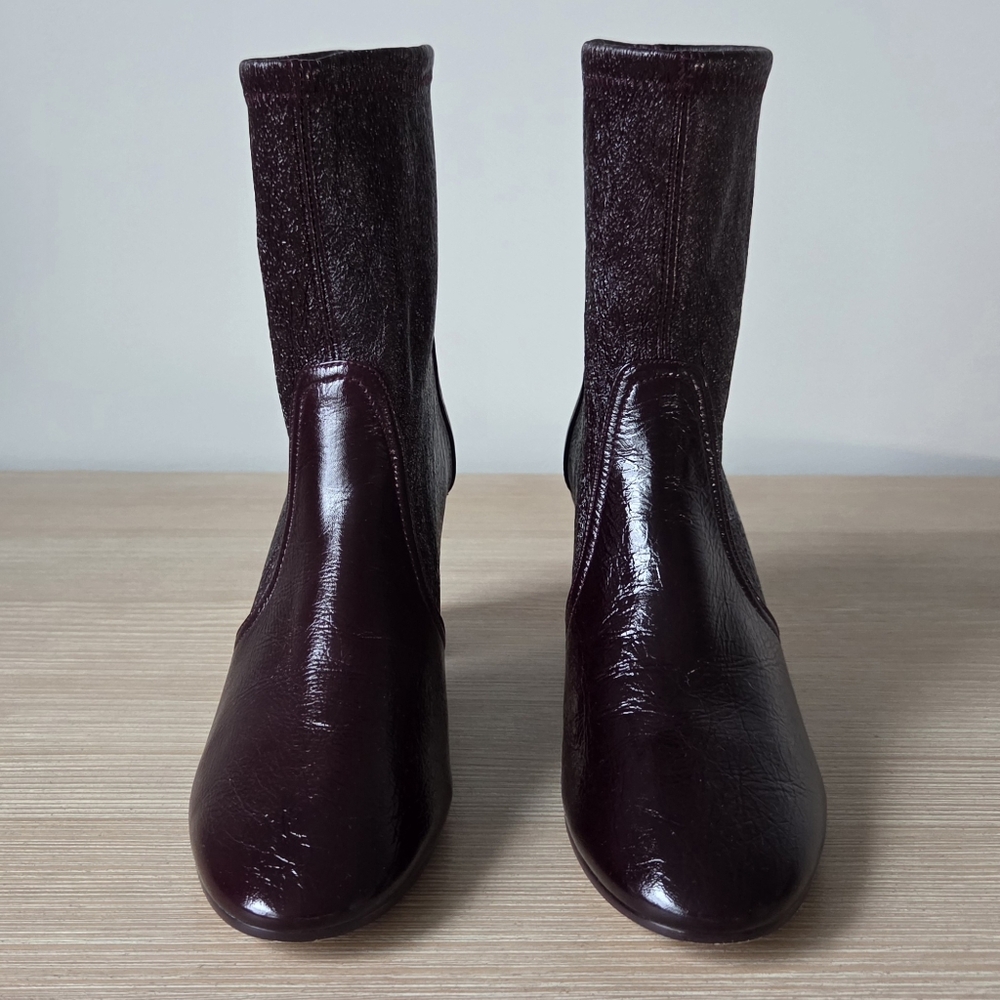 Stuart Weitzman Burgundy Leather Wood Heel Ankle Boots Womens EU 38